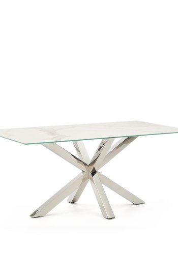 KAVE HOME Argo bord i hvitt Kalos-porselen og ben i rustfritt stl, 160 x 90 cm