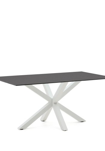 KAVE HOME Argo bord i frostet svart glass og stlben med hvit finish 160 x 90 cm
