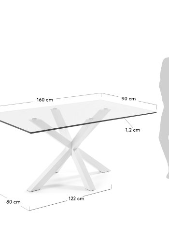 KAVE HOME Argo spisebord, rektangulrt - klart glass og hvitt stl (160x90)