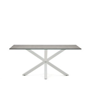 KAVE HOME Argo bord i Iron Moss porslin och stlben med vit finish, 160 x 90 cm