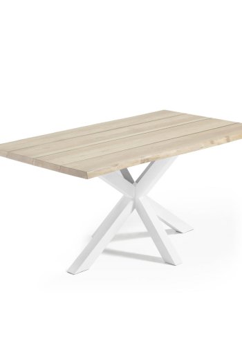 KAVE HOME Argo bord i eikefiner med hvitkalket overflate og ben i hvitt stl, 160 x 90 cm