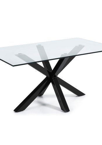 KAVE HOME Arya spisebord - klart glass og sort stl (160x90)