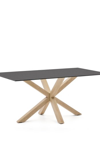 KAVE HOME Argo bord i frostet svart glass og stlben med treeffekt 160 x 90 cm