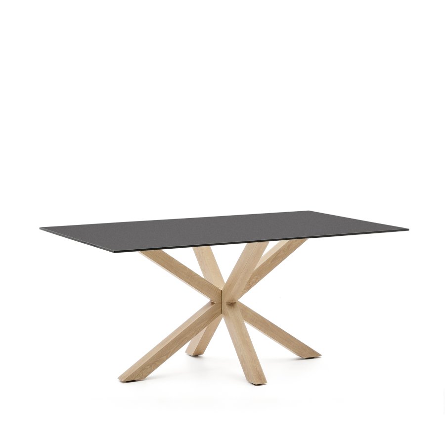 KAVE HOME Argo bord i frostet svart glass og stlben med treeffekt 160 x 90 cm