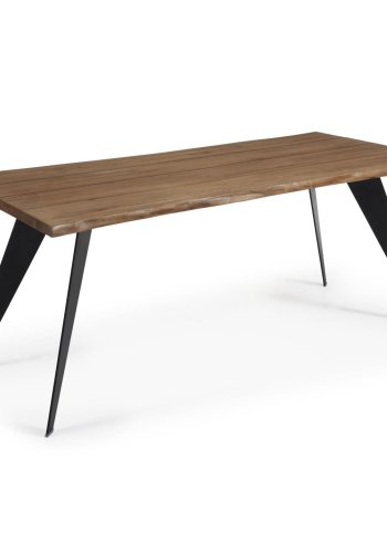 KAVE HOME Koda bord i eikefiner med slitt overflate og svarte stlben, 180 x 100 cm