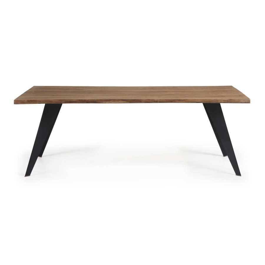 KAVE HOME Koda bord i eikefiner med slitt overflate og svarte stlben, 180 x 100 cm