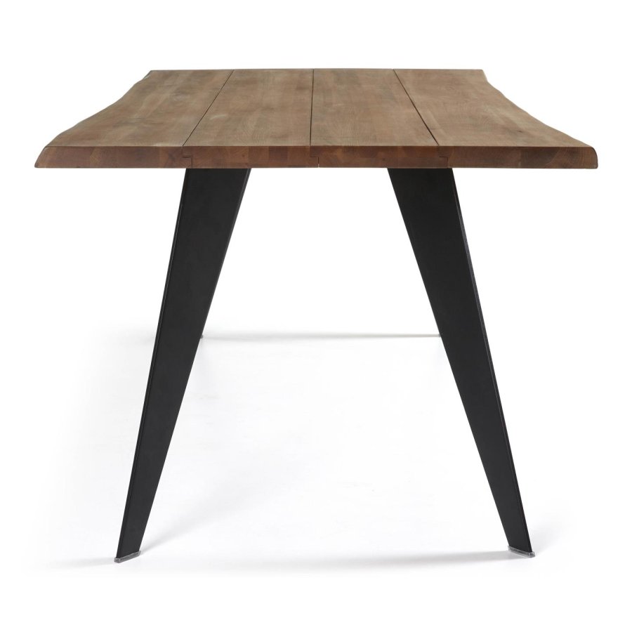 KAVE HOME Koda bord i eikefiner med slitt overflate og svarte stlben, 180 x 100 cm