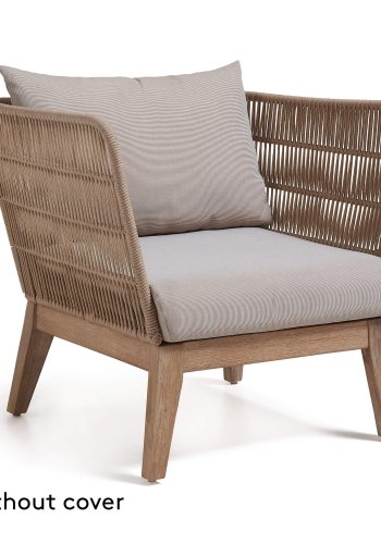 KAVE HOME Bellano lenestol, m. armlener - beige stoff og naturlig polyestertau/eukalyptustre