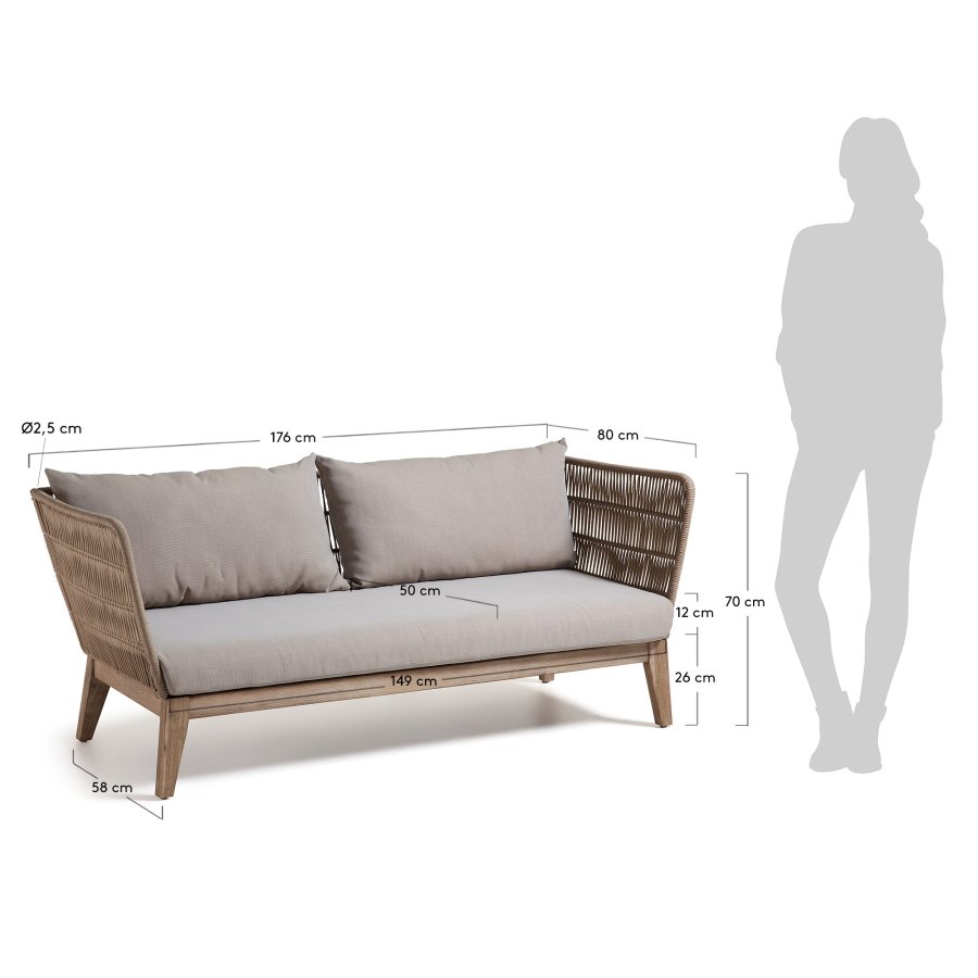 KAVE HOME Bellano 3-seters sofa - naturlig polyester/eukalyptus tre og beige stoff