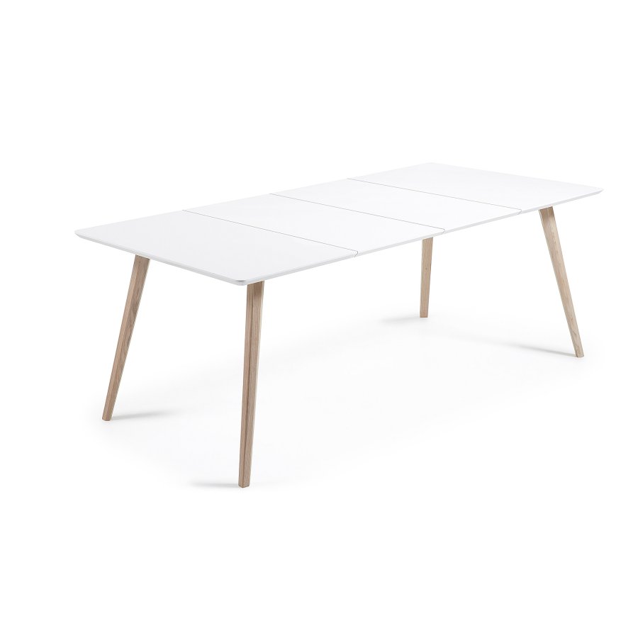KAVE HOME Eunice spisebord, m. 2 tilleggsplater og pose - hvit MDF og ask (140(220)x90)