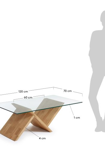 KAVE HOME Waley salongbord, rektangulrt - klart glass og naturlig eik (120x70)