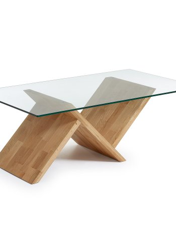 KAVE HOME Waley salongbord, rektangulrt - klart glass og naturlig eik (120x70)