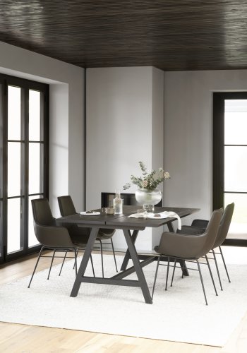 ROWICO Lowell spisebordstol, med armlener - brunt skinn og sort metall