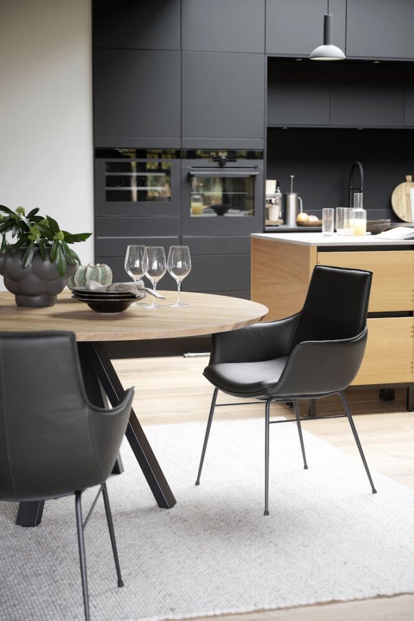 ROWICO Carradale spisebord, rund - natur eg og sort metal (150)