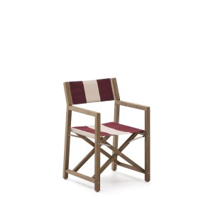 KAVE HOME Vilara havestol, m. armln, foldbar - bordeaux og beige stribet stof og natur akacietr