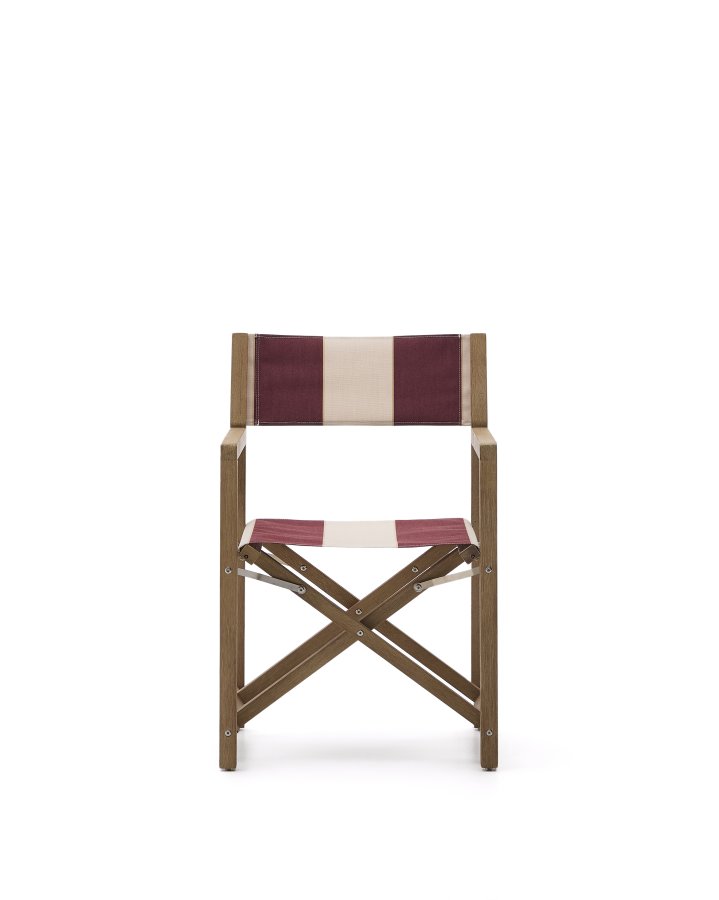 KAVE HOME Vilara burgunder- og beigestripete utestol laget av FSC 100 % heltre akasie