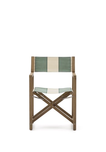 KAVE HOME Vilara grnn og beige stripete utendrs klappstol laget av FSC 100 % heltre akasie