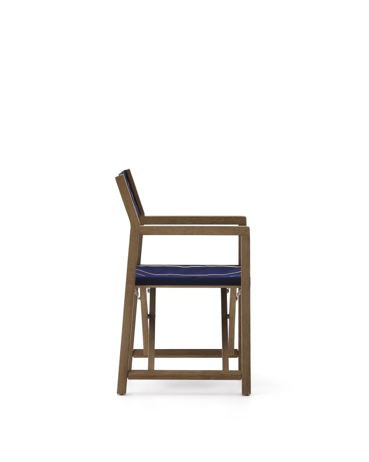 KAVE HOME Vilara bl og beige stripete utendrs klappstol laget av FSC 100 % heltre akasie