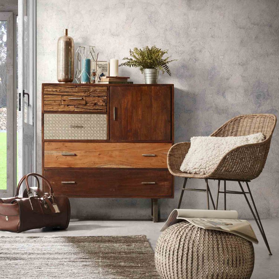 KAVE HOME Charley spisestol - natur/gr rotting/metall, med armlener 