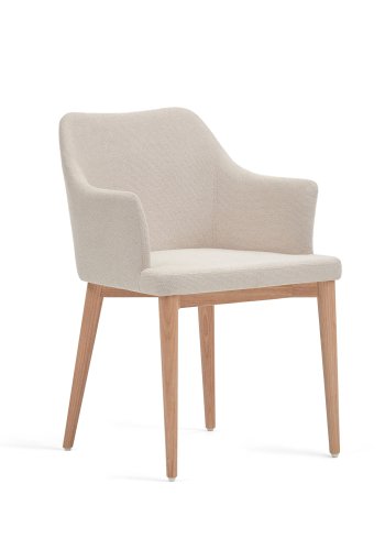 KAVE HOME Croft spisebordsstol, med armlener - beige chenillestoff og naturlig asketre