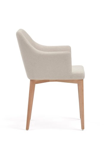 KAVE HOME Croft spisebordsstol, med armlener - beige chenillestoff og naturlig asketre