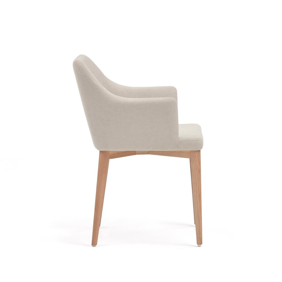 KAVE HOME Croft spisebordsstol, med armlener - beige chenillestoff og naturlig asketre
