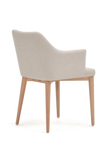 KAVE HOME Croft spisebordsstol, med armlener - beige chenillestoff og naturlig asketre