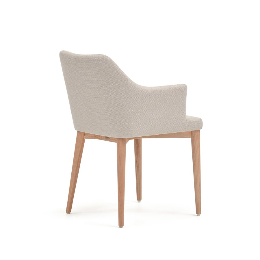 KAVE HOME Croft spisebordsstol, med armlener - beige chenillestoff og naturlig asketre