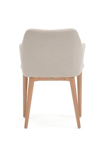 KAVE HOME Croft spisebordsstol, med armlener - beige chenillestoff og naturlig asketre