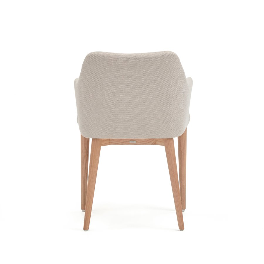 KAVE HOME Croft spisebordsstol, med armlener - beige chenillestoff og naturlig asketre