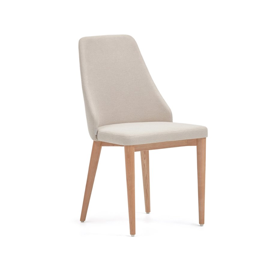 KAVE HOME Rosie spisebordstol - beige chenillestoff og naturlig ask