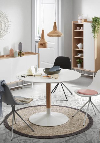 KAVE HOME TIC salongbord - hvitt/naturmetall/asketre, rundt (90)