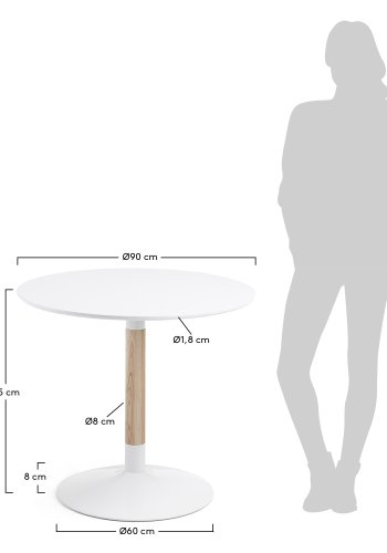 KAVE HOME TIC salongbord - hvitt/naturmetall/asketre, rundt (90)