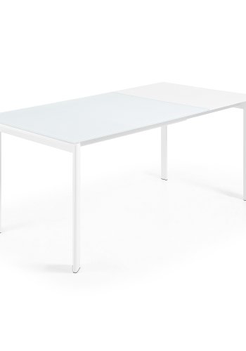 KAVE HOME Axis spisebord, med butterfly bordplate - hvitt glass og hvitt stl (120(180)x80)
