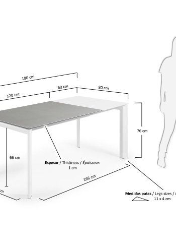  KAVE HOME Axis spisebord, m. butterflybordplade - gr porceln og hvid stl (120(180)