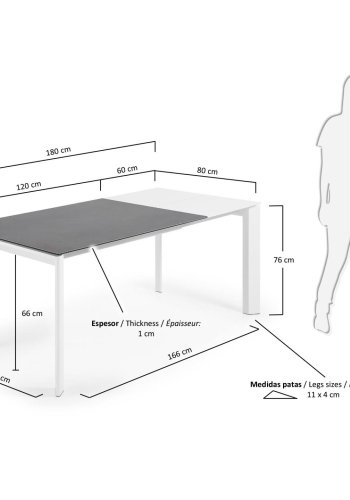 KAVE HOME Axis bord 120 (180) cm hvite ben