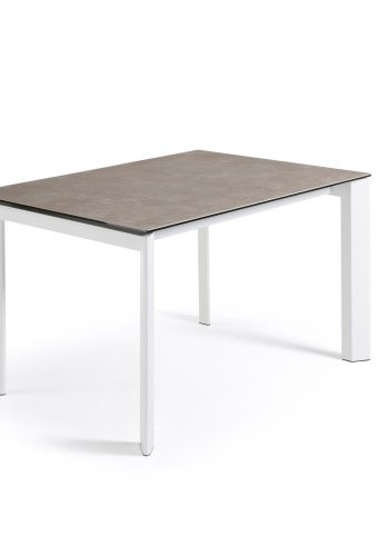 KAVE HOME Axis Esstisch, mit Schmetterlingstischplatte – Vulcano Ceniza Porzellan und weißer Stahl (120(180)