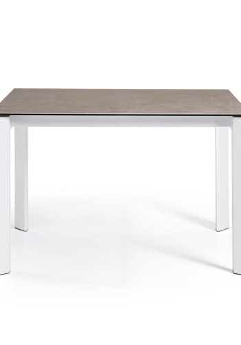 KAVE HOME Axis Esstisch, mit Schmetterlingstischplatte – Vulcano Ceniza Porzellan und weißer Stahl (120(180)