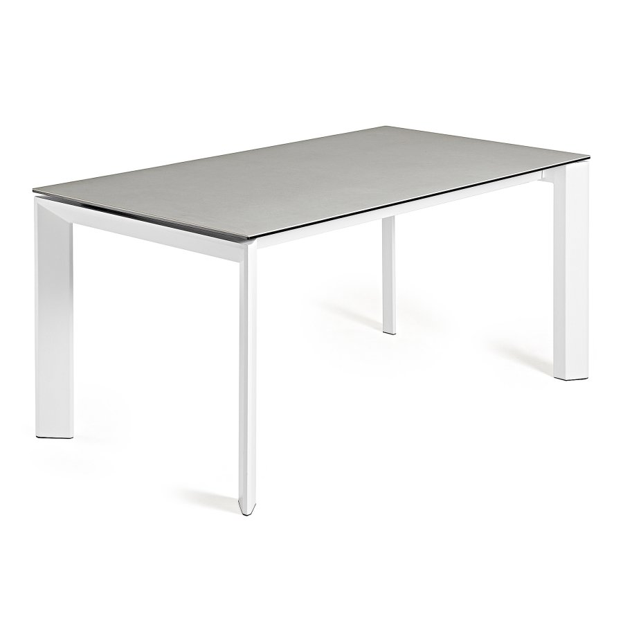 KAVE HOME Axis uttrekkbart porselensbord i Hydra Lead-finish med hvite stlben 140 (200) cm