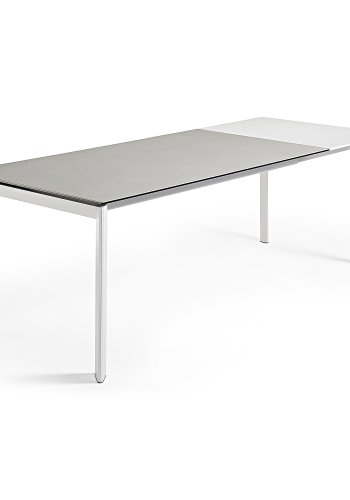 KAVE HOME Axis uttrekkbart porselensbord i Hydra Lead-finish med hvite stlben 140 (200) cm