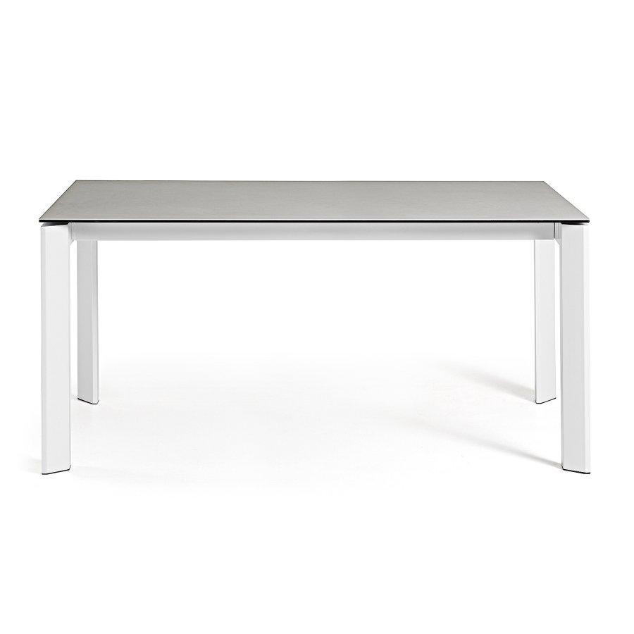 KAVE HOME Axis uttrekkbart porselensbord i Hydra Lead-finish med hvite stlben 140 (200) cm