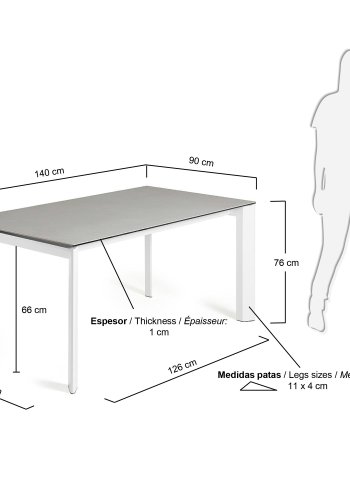 KAVE HOME Axis uttrekkbart porselensbord i Hydra Lead-finish med hvite stlben 140 (200) cm