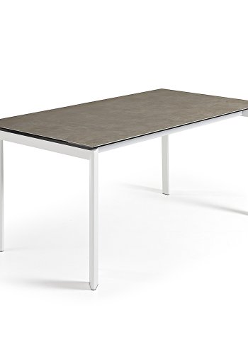 KAVE HOME Axis uttrekkbart porselensbord i vulkanask-finish med hvite stlben 140 (200) cm
