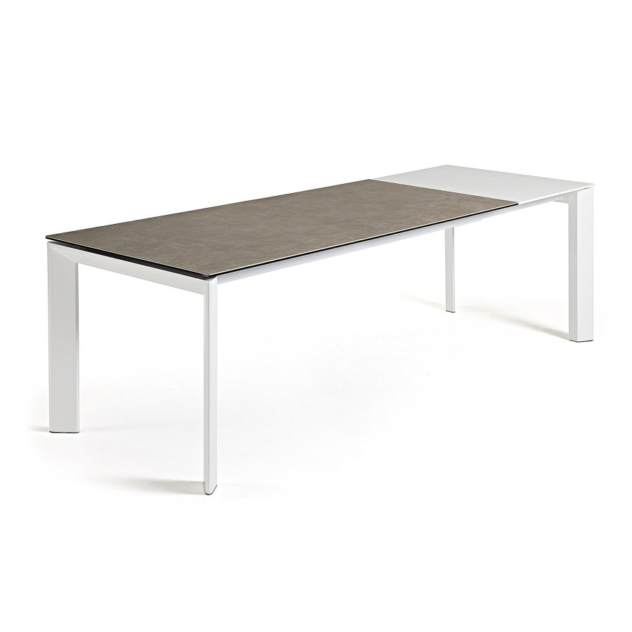 KAVE HOME Axis uttrekkbart porselensbord i vulkanask-finish med hvite stlben 140 (200) cm