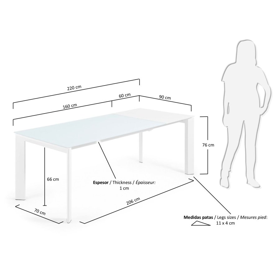 KAVE HOME Axis spisebord, med butterfly bordplate - hvitt glass og hvitt stl (160(220)x90)