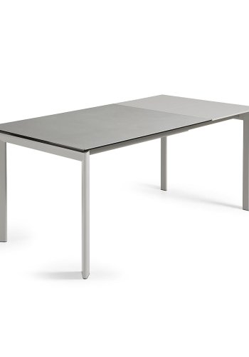 KAVE HOME Axis Esstisch, mit Schmetterlingstischplatte - Hydra Plomo Porzellan und grauer Stahl (120(180)
