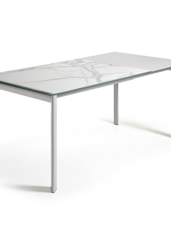 KAVE HOME Axis uttrekkbart porselensbord i hvit Kalos-finish med gr ben 120 (180) cm