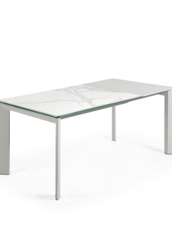 KAVE HOME Axis uttrekkbart porselensbord i hvit Kalos-finish med gr ben 120 (180) cm