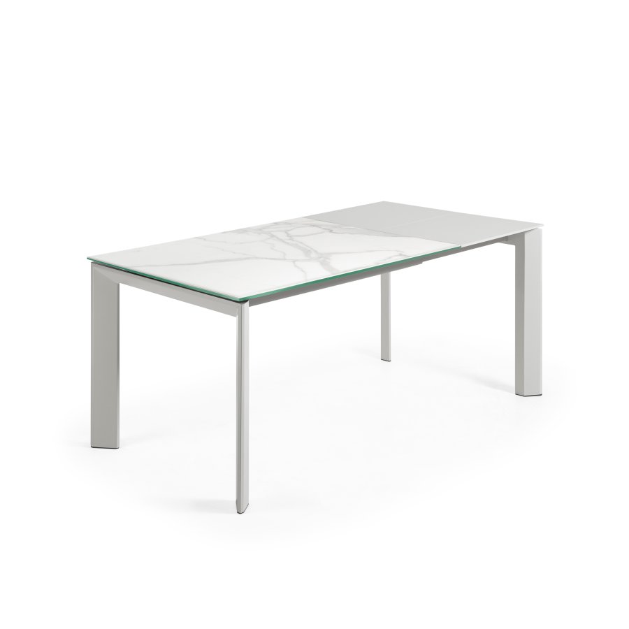 KAVE HOME Axis uttrekkbart porselensbord i hvit Kalos-finish med gr ben 120 (180) cm