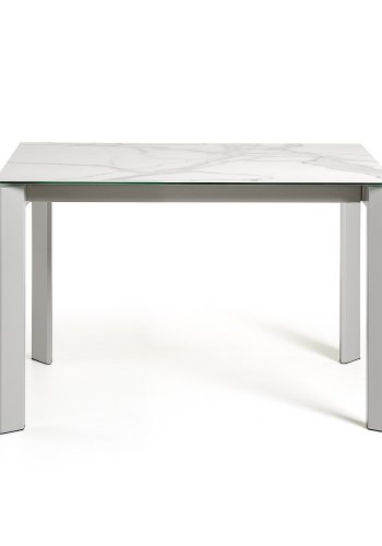 KAVE HOME Axis uttrekkbart porselensbord i hvit Kalos-finish med gr ben 120 (180) cm